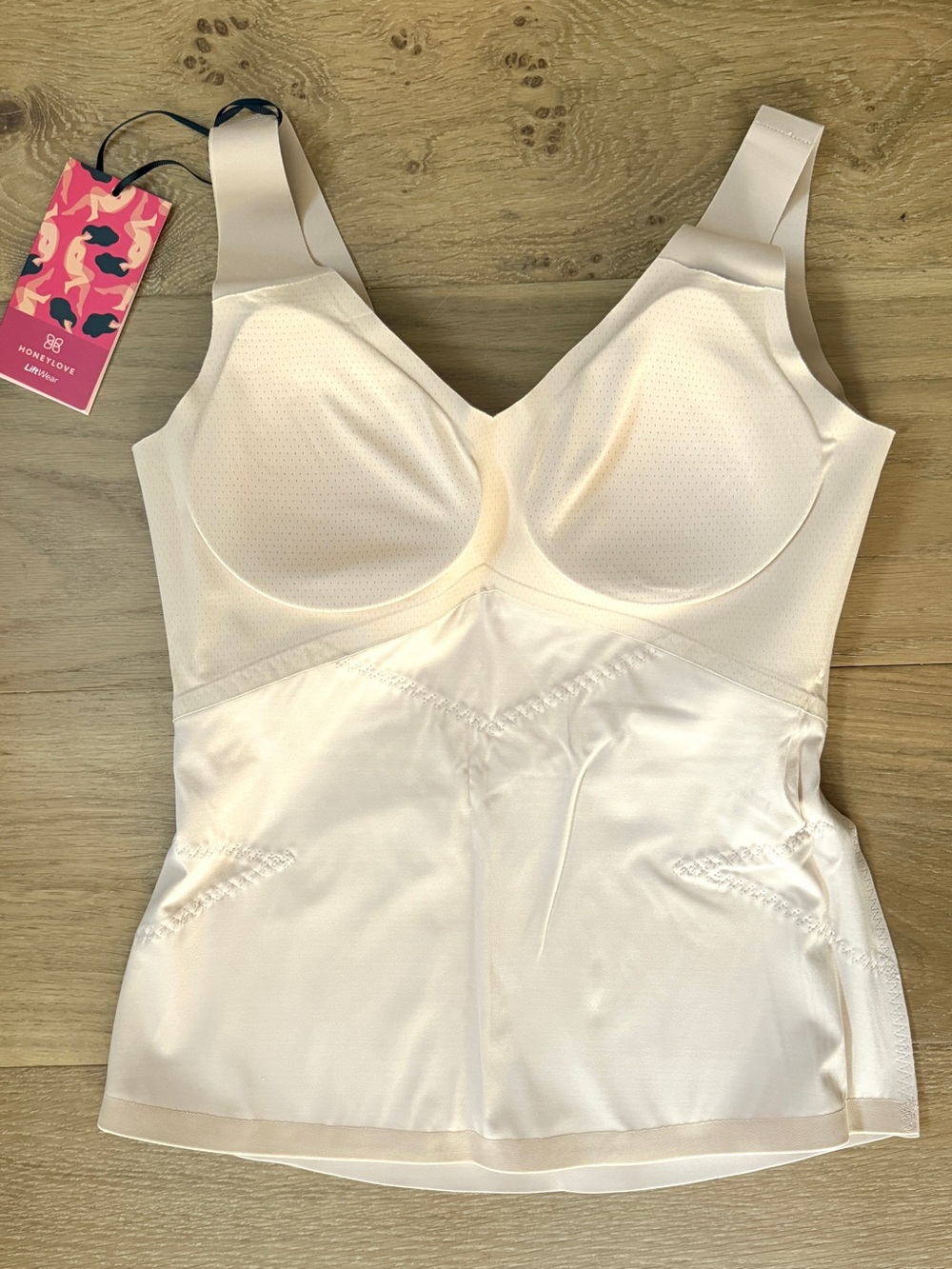 NWT Honeylove LiftWear Smoothing Tank Built-In Bra Shapewear Beige Snatched Med - Picture 5 of 16
